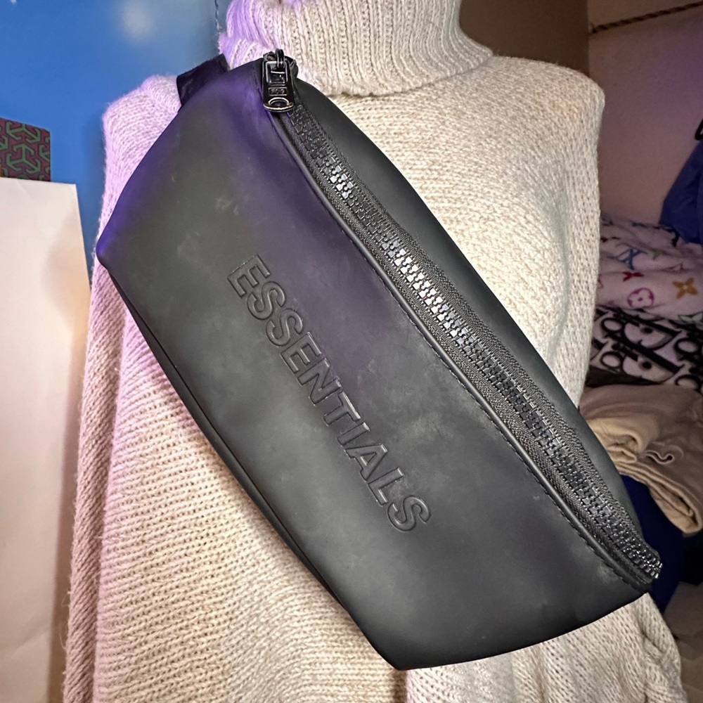 Essentials Black Belt Bag with Crescent Shape and Silver Zipper